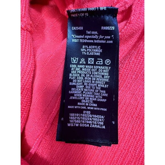 NWT Ted Baker Dress Womens 3 US 8 Neon Pink Coral Zaralie Jacquard Knit Skater - Picture 9 of 12